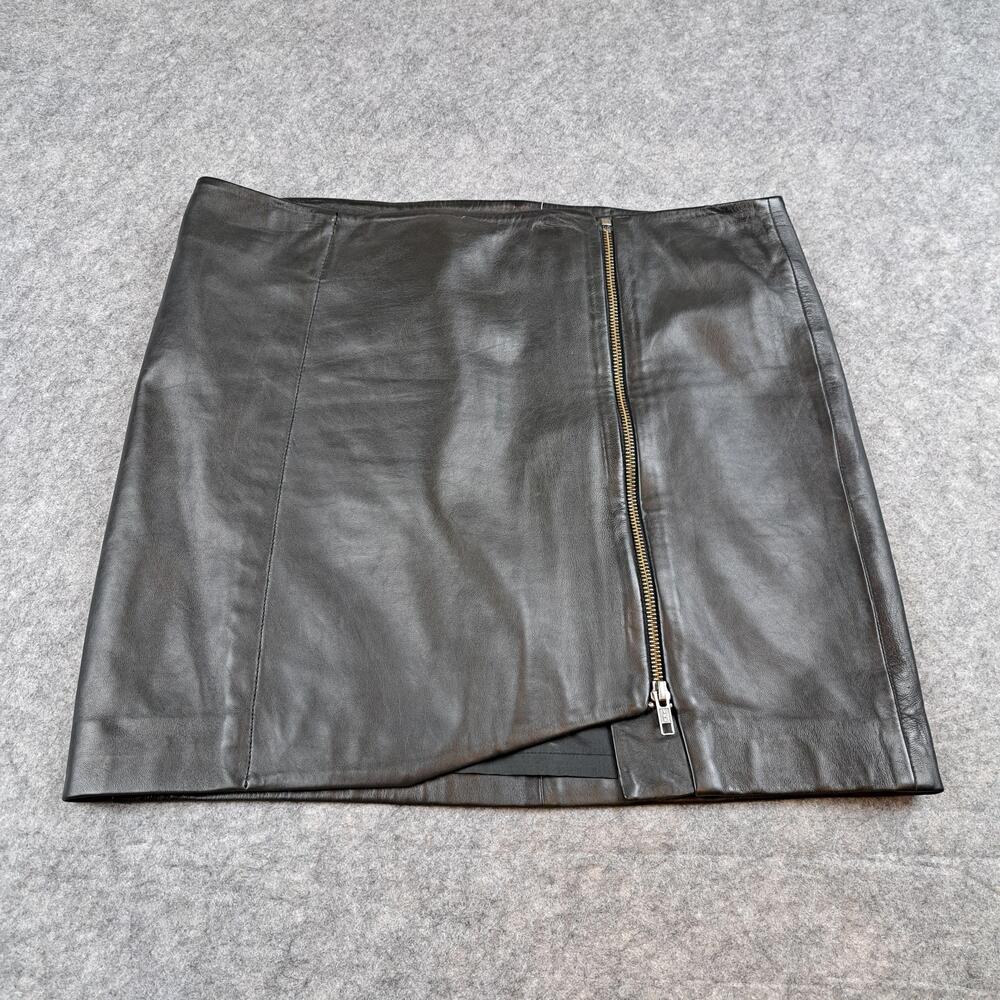Leith Skirt Womens 8 Black Leather Zip Front Asymmetrical Mini Pencil Lined